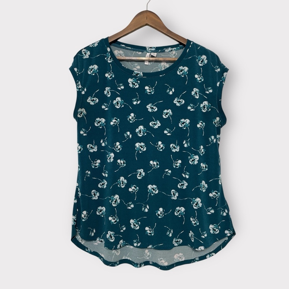 Elle Women’s Teal Green Floral‎ Cap Sleeve Blouse Size MEDIUM